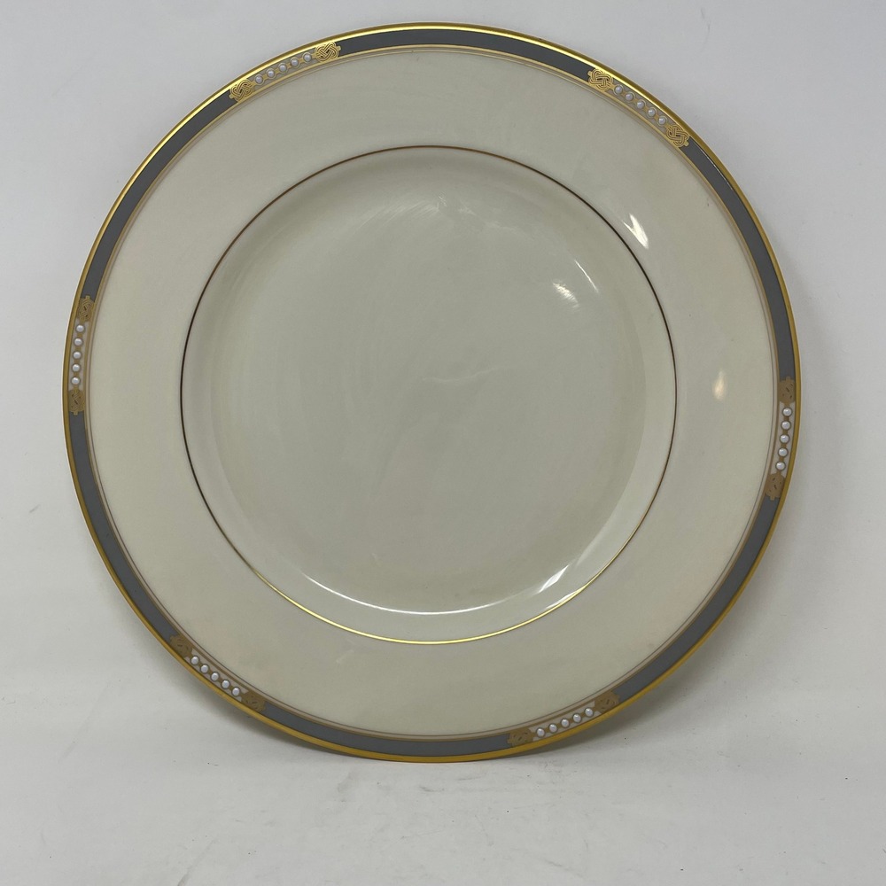 Lenox McKinley Presidential Collection Dinner Plate Gold Trim Grey Border 10.75"